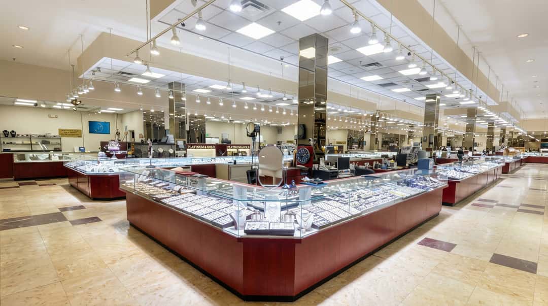 Inside The Jewelry Center at 327 Route 4, Paramus, where Prestige Diamonds has its showroom counter