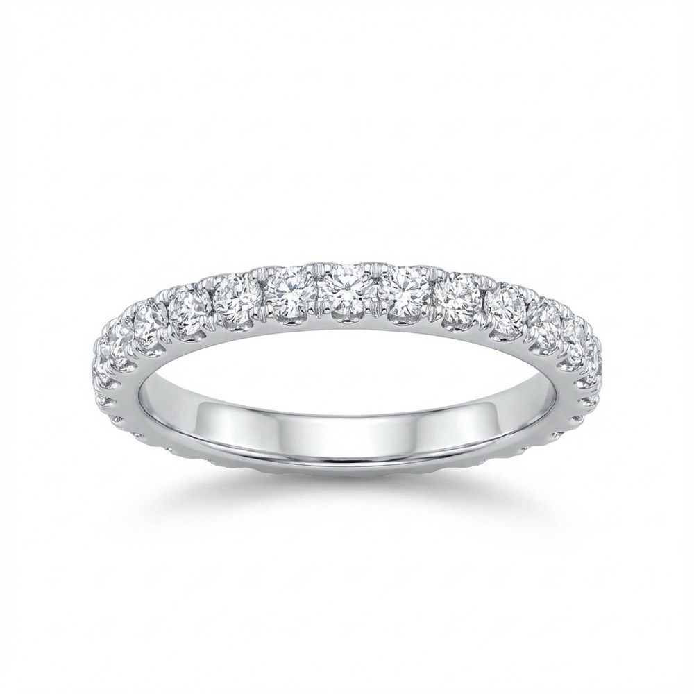 Lab-grown diamond band set with a continuous row of round lab-grown diamonds in white metal