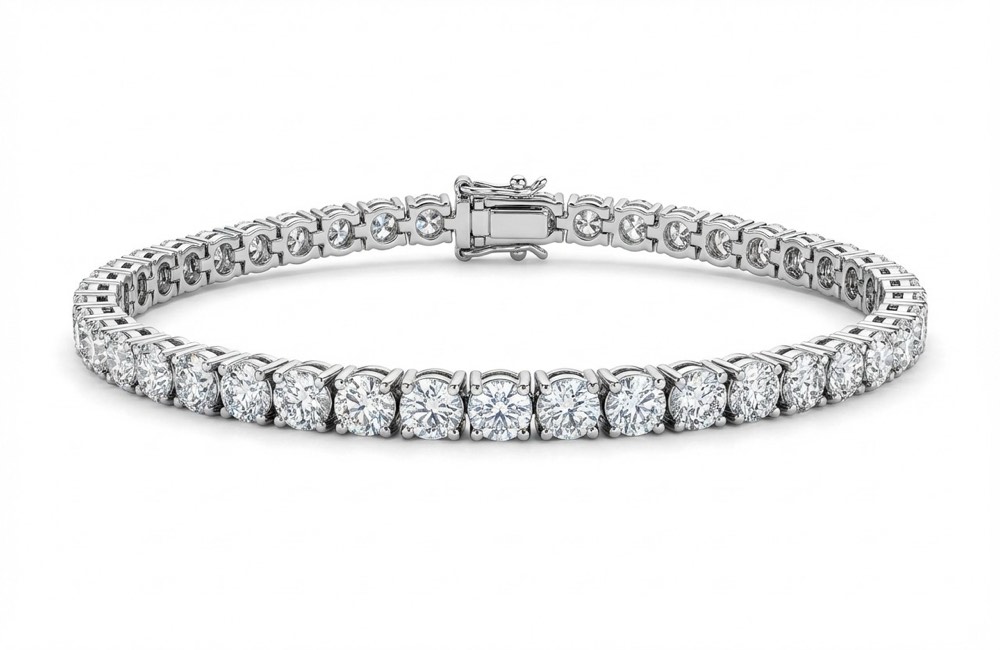 8.14 ct total weight lab-grown diamond tennis bracelet in 14k white gold with a box clasp